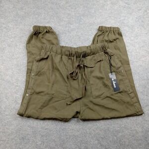 De Chance Pants Womens Medium Green Snap Side Joggers Elastic Waist Polyester